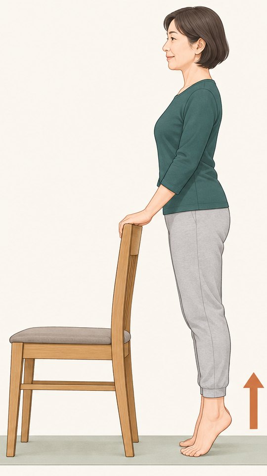 かかとを上げて、つま先立ちになる
